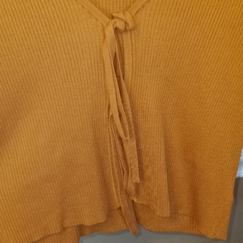 Danielle Bernstein Tie Front Ribbed Crop Cardigan Honey Ginger NWT Size 1X - Picture 5 of 11